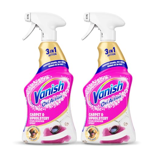 Vanish Professional Oxi Action Carpet & Upholstery Stain Remover Spray, 1L (Pack of 2), Removes Stains, Pet Mess, Works in 30 Seconds, Removes Strong Odours, Suitable for Homes with Pets, Bleach Free