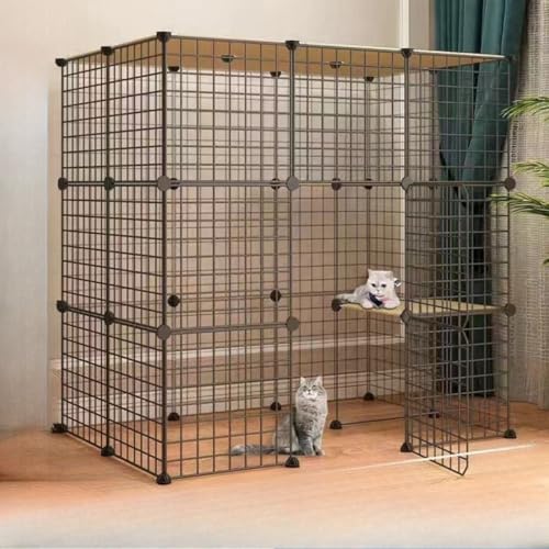 Figoday キャットケージ 3段 4段 5段 大型猫対応 組み立て簡単 室内飼育用 猫 ケージ 多頭飼い可能 すのこ床 おしゃれデザイン コンパクト収納 (ブラック,タイプB:111×75×145cm)