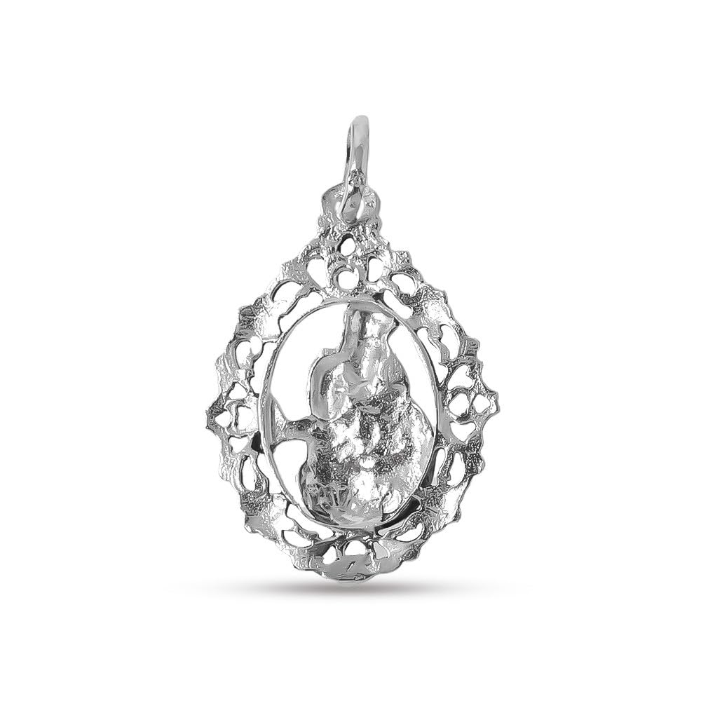 Virgen del Carmen Medalla Plata Ley 925m maciza 30mm. ovalada cerco calado