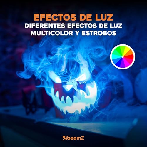 BeamZ S553L Nebelmaschine Halloween Deko mit LED Kürbis Kopf - 550 Watt Rauchmaschine mit 2L Flüssigkeit, 2-in-1 mit Halloween Kürbis Deko, 16 Farben Lichteffekt, Soundeffekt Nebelmaschine Mini