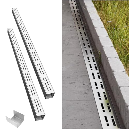 39" Length Pool Deck Channel Drain Kit, Slim Trench Drainage System with Connector, Outdoor Yard Patio Driveway Drainage Grille, 304 Stainless Steel(2 pcs,100x3.5x3cm)