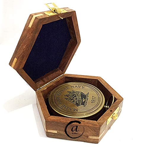 Brújula Sundial AV en Latón con Caja de Madera miniatura 6