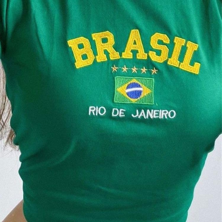 Vintage Graphic Baby Tees for Women Brazil Shirt Y2k Tops Mexico Crop Top Jersey 2000s Summer Going Out Tops - Image 2