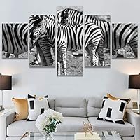 SIGNWIN 5 Panel Canvas Wall Art Animals Black and White Dramatic Duotone Modern Artwork for Home Decorations Ready to Hang - 60