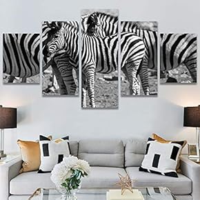 SIGNWIN 5 Panel Canvas Wall Art Animals Black...