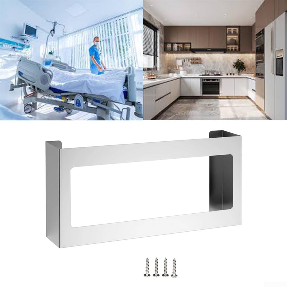 Soporte para guantera de acero inoxidable, dispensador de 4 compartimentos para guantes de nitrilo de látex, toallas, toallitas, organizador resistente para hospital, restaurante, baño, plateado