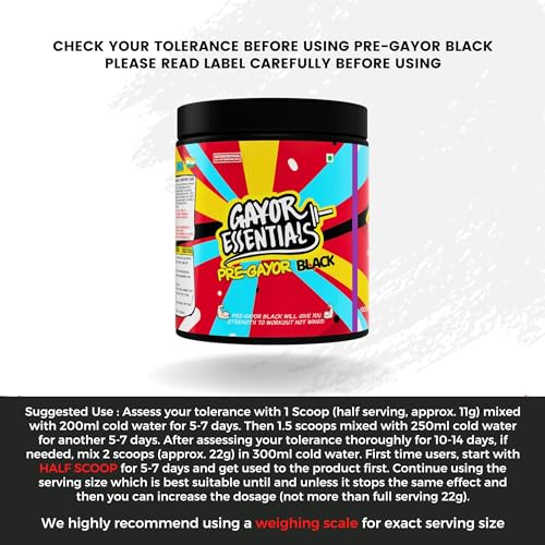 Image of Gayor Essentials Pre Gayor Black (Cola, 286g, 26 Servings) | Advanced Pre-Workout, 200mg L-Theanine,300mg Caffeine, 8g Citrulline Malate, Piperine, black pepper extract