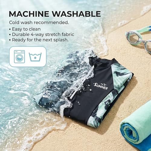 Image of The Mom Store Boys Swimsuit | Soft Stretchy Polyester Elastane Swimwear | Stylish Trendy Printed Swim Wear for Beach & Pool | One-Piece Swimming Costume for Kids Boys | Swimsuit with Front Zipper
