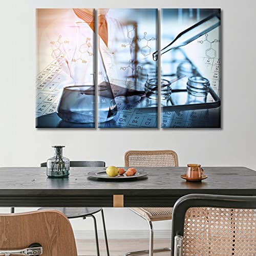 Image of TUMOVO Clinical Laboratoryr Modern Artwork Wall Decor 3 Panel Poster Reagent is Dripped Into the Test Tube Pictures Bathroom Decor Wall Art Print on Canvas Framed Ready to Hang, 60 inch Wx40 H