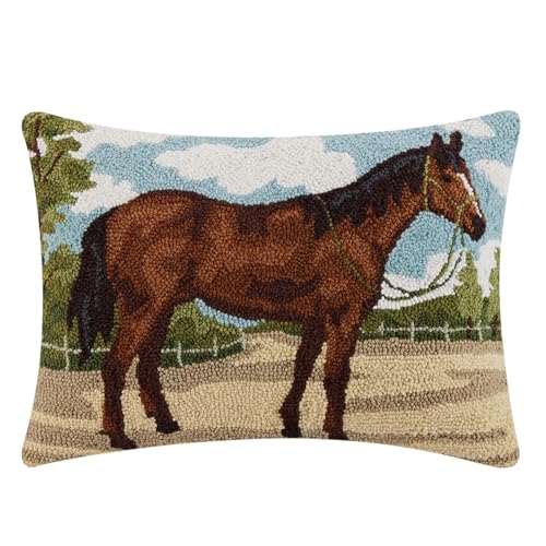 Peking Handicraft Brown Horse 22" x 16" Rectangular Hooked Wool