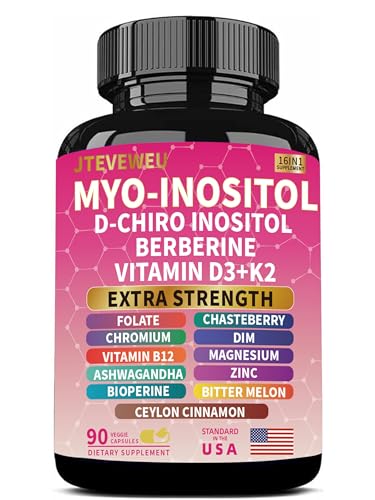 Myo Inositol Supplement - with D-Chiro Inositol Folate DIM Vitamin D3 B12 K2 Chromium Bioperine Ceylon Cinnamon Zinc Ashwagandha Berberine...Non-GMO Gluten Free(90 Vegan Capsules)