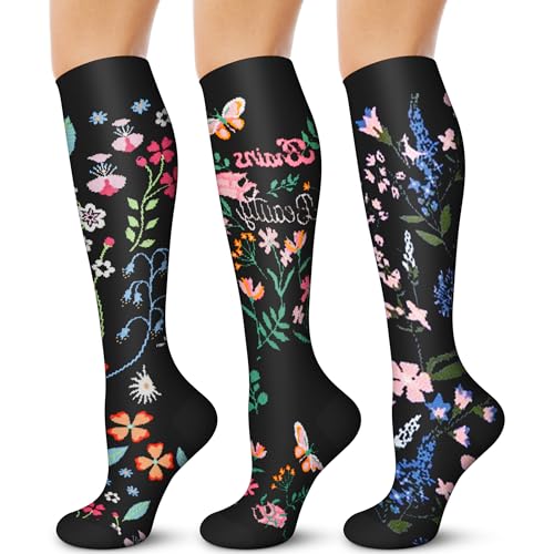 KXOVT - 3 Pairs Compression Socks for Women & Men 15-20 mmHg - Best Support for Nurses, Running, Hiking, Recovery & Flight Socks
