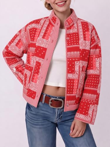 Tankaneo Womens Bandana Print Quilted Patchwork Jacket Paisley Warm Coat - image 2
