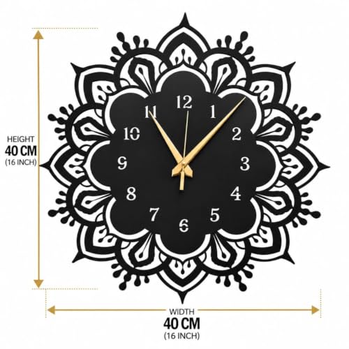 Image of 40 cm Metal Wall Clock | Silent Non-Ticking Skeleton Wall Clock | Modern Black Iron Analog Clock for Living Room, Bedroom, Hall, Office & Home Decor (Design-7)