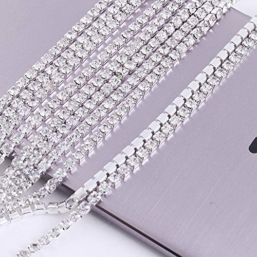 SS6-SS18 (2 mm-4,5 mm) srebrno-złota podstawa, przezroczysty, kryształ, gęsty łańcuszek z kryształem górskim, odzież, szkło stras, łańcuszek, kryształ, różowe złoto, SS16 (4 mm), rolka 10 jardów