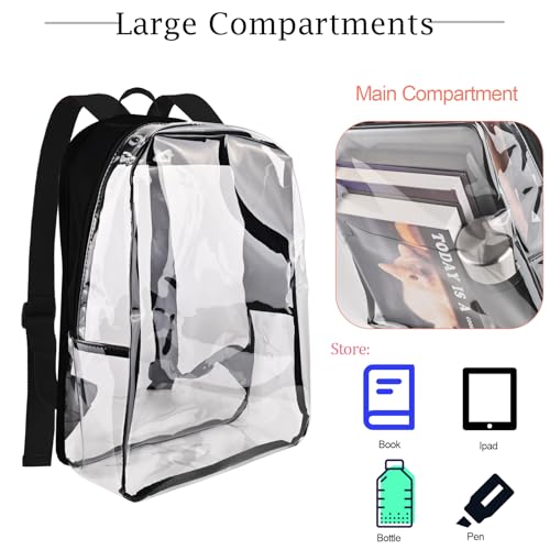 Clear Backpack - Clear Backpacks for School Large Transparent Bookbag for College Work, Black 16 inch4