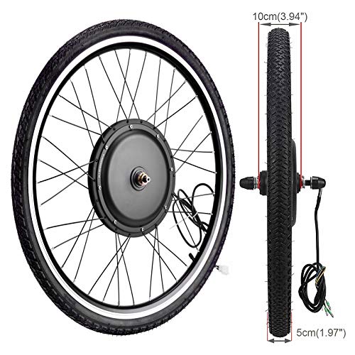 Fineshine 26" Front/Rear Wheel Electric Bicycle Wheel Kit 48V 1000W E-Bike Conversion Kit, Cycling Hub Motor with Intelligent Controller and PAS System for Road Bike (Front Wheel)
