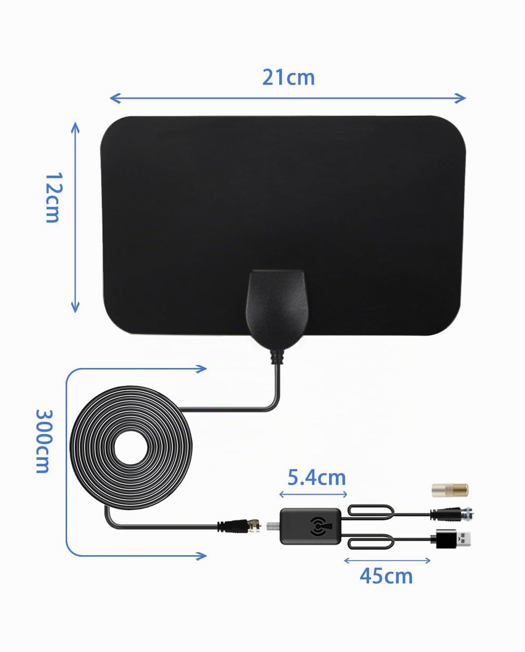 Antenna TV Digitale Interna 2024 Con Portata 600+ Km – 4K/1080P, Cavo Coassiale 5m, Blu, Ricezione Flessibile - 3