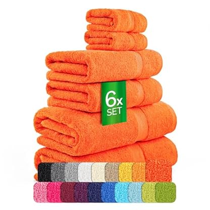 ETÉREA Handtücher 6er Set [100% Baumwolle] - Carli Orange - 2X Duschtücher 2X Handtuch 2X Gästehandtücher - Kleine Handtücher - Handtuch Set Badetuch - Towel - Gesichtshandtücher - Frottee 500 g/m²