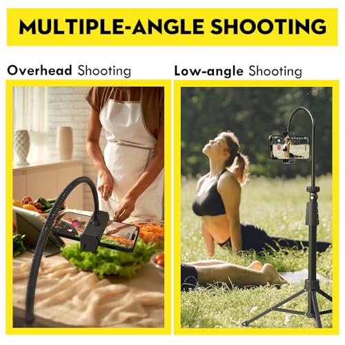 Aureday 88’’ Flexible Phone Tripod with 14.95’’ Gooseneck, Remote and Phone Holder, Overhead Cell Phone Stand＆Selfie Stick for Video Recording, Compatible with iPhone Android Phone, Camera - Thumbnail 3
