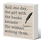 Writer Gifts for Women Girls, Funny Author Novelist Gift Writing Lover Journalist Christmas Birthday Gift, Retro Newspaper Writer Home Office Desk Decor Wooden Box Sign 5 x 5 Inches