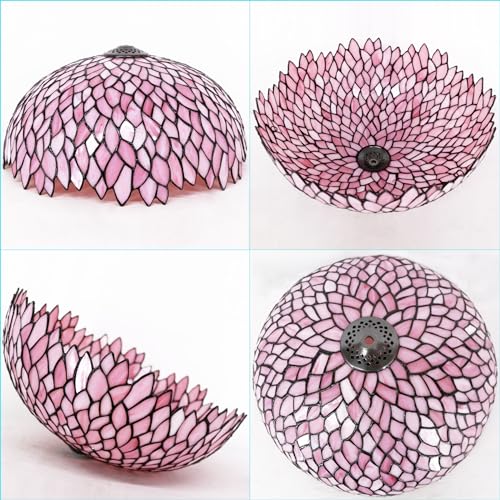 Image of 16 Inch Tiffany Stained Glass Lamp Shade Replacement Only(Pink Wisteria) | Fit For Table Lamps FLoor Lamp Ceiling Fixture Pendant Hanging Light Home Office Decoration