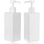 Pump Bottle Dispenser 22oz/650ml Jansburg 2Pack Refillable Square Plastic Lotion Dispenser Empty Lotion Pump Bottle for Essential Oil Lotion, Shampoo, Bathroom Travel White