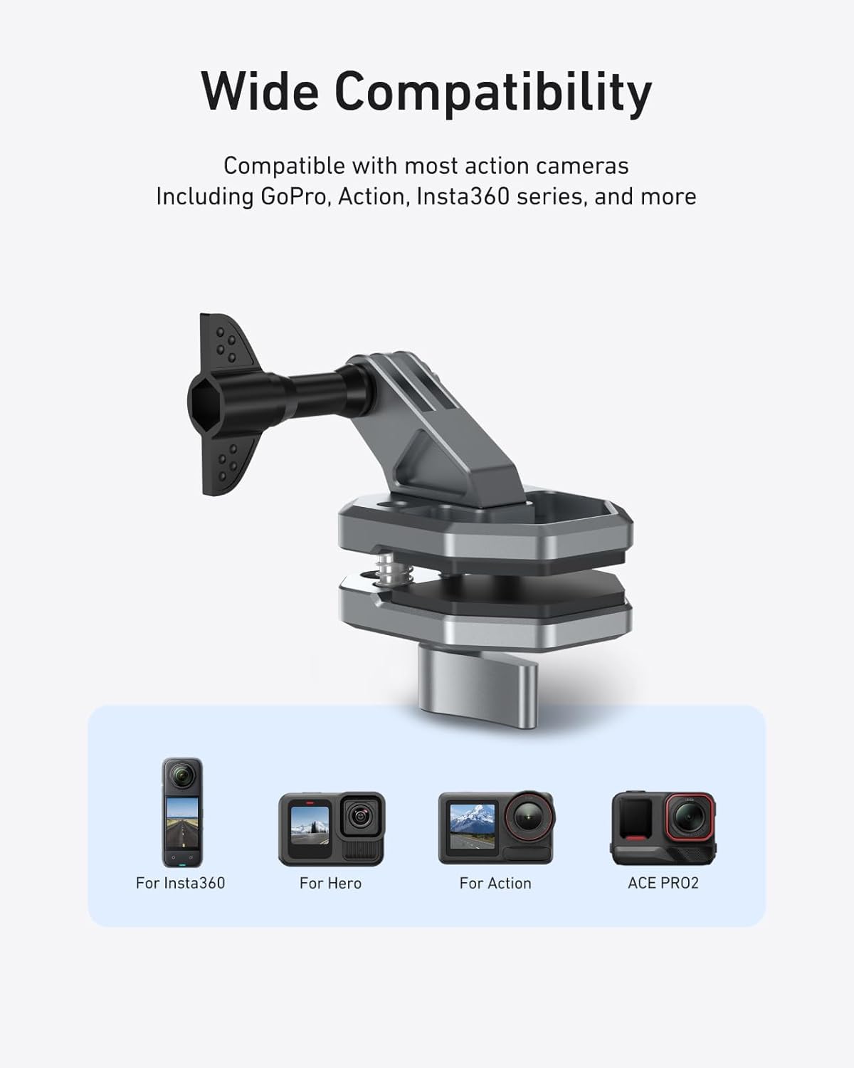 TELESIN Motorcycle Windshield Clip Camera Mount, Quick Release Motorbike Windscreen Clamp for Go Pro 13 12 11 DJI Action 5 Pro Action 4 3, Compatible with Insta 360 X5 X4 X3 Sports Action Cam 2