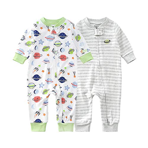Image of Teach Leanbh Baby 2-Pack Footless Pajamas Cotton Long Sleeve Printing 2 Way Zipper Romper Jumpsuit Sleep and Play 3-24 Months