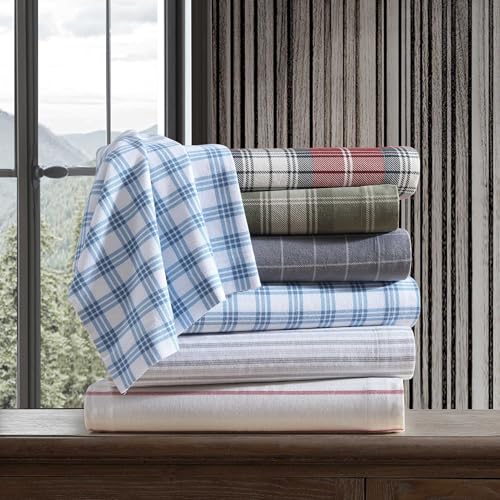 Image of Eddie Bauer - Queen Bed Sheets, Cotton Flannel Bedding Set with Matching Pillowcases, Brushed for Extra Softness, Deep Pocket, Oeko-Tex Certified (Heartland Plaid Red)