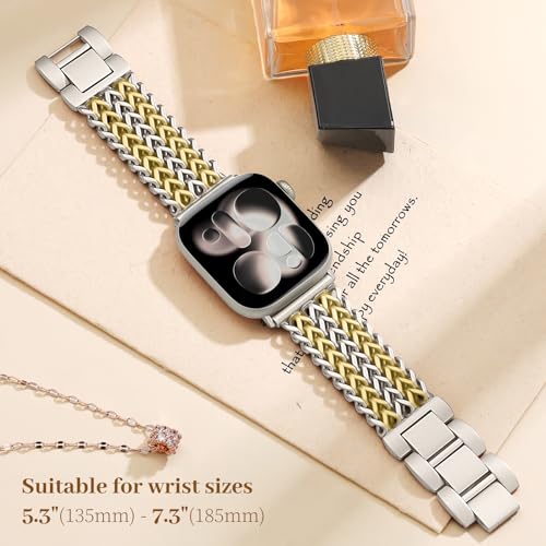 Image of Metal Band Compatible with Apple Watch Bands for Women 40mm 41mm 42mm 38mm 44mm 45mm 46mm 49mm, Dressy Stainless Steel Link Bracelet, Designer Strap for iWatch Series 11 /SE /10 /9 /8 /7 /6 /5 /4 /3 /2 /1 /Ultra