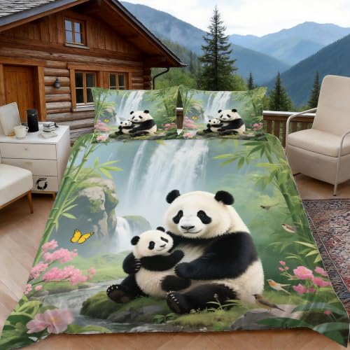 Housse de couette 220x240 panda imprimé microfibre douce et zippée - 2
