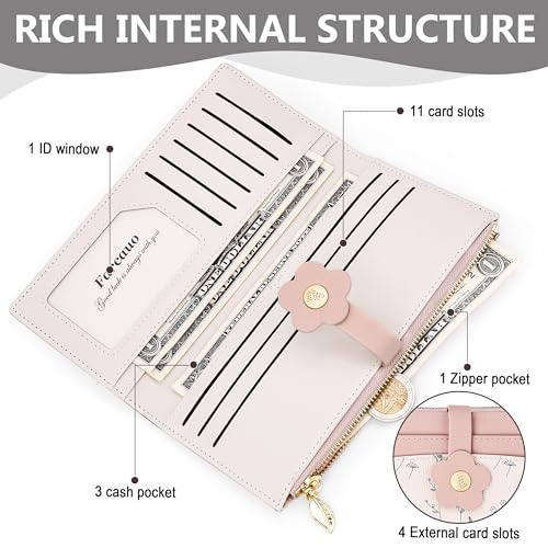 Image of Farcauo Long Floral Womens Wallet Cute Wallets for Women Pink Women's Wallet Kawaii Flower Card Wallets for Women Ladies