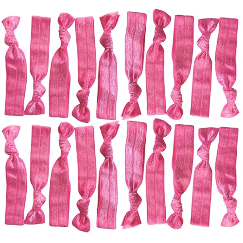 Kenz Laurenz Hair Ties 20 Elastics Ponytail Holder Set No Crease Ribbon Bands (Pink)