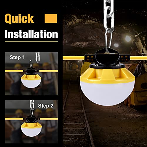 G GJIA 100FT Construction String Lights 100W 12000LM, Industrial Grade LED String Work Lights, Super Bright for Construction Sites, Temporary Work, Jobsites, Outdoor Lighting, with 10 Bulbs & Hooks - Thumbnail 3