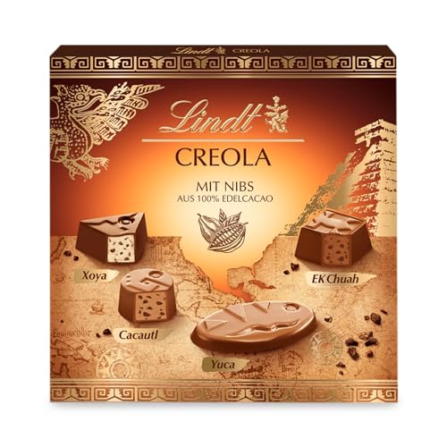 Lindt Schokolade - Creola Pralinés | 165 g | Pralinen Schachtel mit 15 Pralinen in 4 köstlichen Sorten ohne Alkohol mit Kakao Nibs aus 100 % Edelkakao | Pralinengeschenk | Schokoladengeschenk