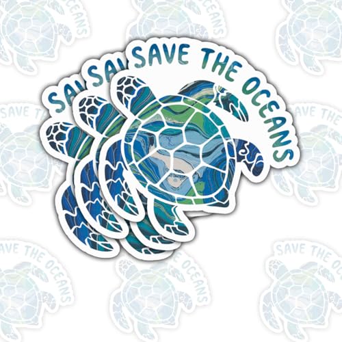 3Pcs Save The Oceans Sticker Abstract Sea Turtle Gift for Environmentalists Protectors...