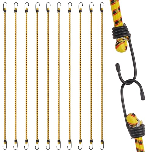 AWBEOT 10 Pezzi 100 cm Corde Elastiche con Gancio, Corda Elastica con Gancio, Ganci Elastici, Cinghie Elastiche con Ganci per Teloni, Portapacchi, Campeggio, Giardinaggio, Auto e Bici, Giallo
