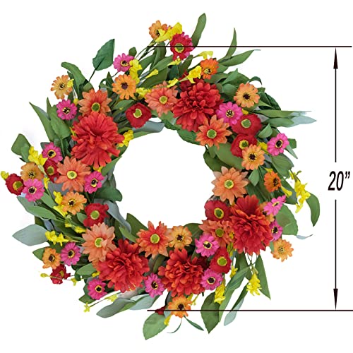 Idyllic 18 Inches Bright Floral Wreath- Artificial Colorful Daisy And Green Leaves Wreath For Summer Indoor Decor #TOP1