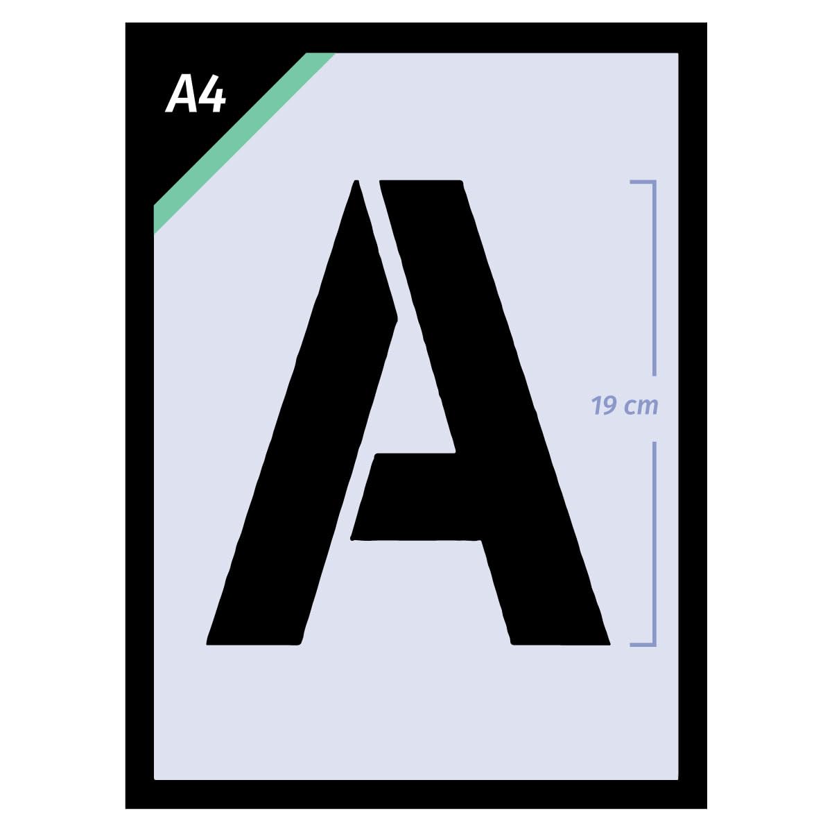 QBIX Großes Buchstabenschablonen-Set, komplettes Alphabet-Buchstaben-Vorlagen-Set in drei großen Größen (19 cm Buchstabenhöhe - A4)