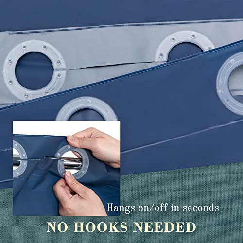 Image of No Hook PEVA Shower Curtain or Liner - 8G Heavy Duty Blue Bathroom Shower Curtain No Hooks Required, Waterproof Plastic & PVC Free, Standard Size 71 x 74, Navy Blue