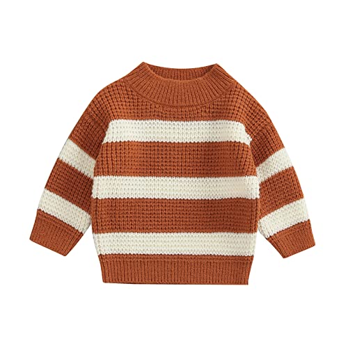 Image of Fall Winter Baby Sweater Infant Toddler Boy Girl Striped Crewneck Sweatshirt Long Sleeve Knitted Pullover Tops Warm Outfits