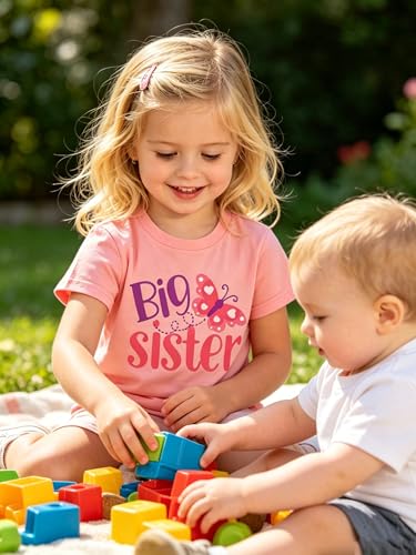 Image of Funnycokid Big Sister Shirts for Girls Pregnancy Announcement Toddler Promoted to T-Shirt 1-7 Years
