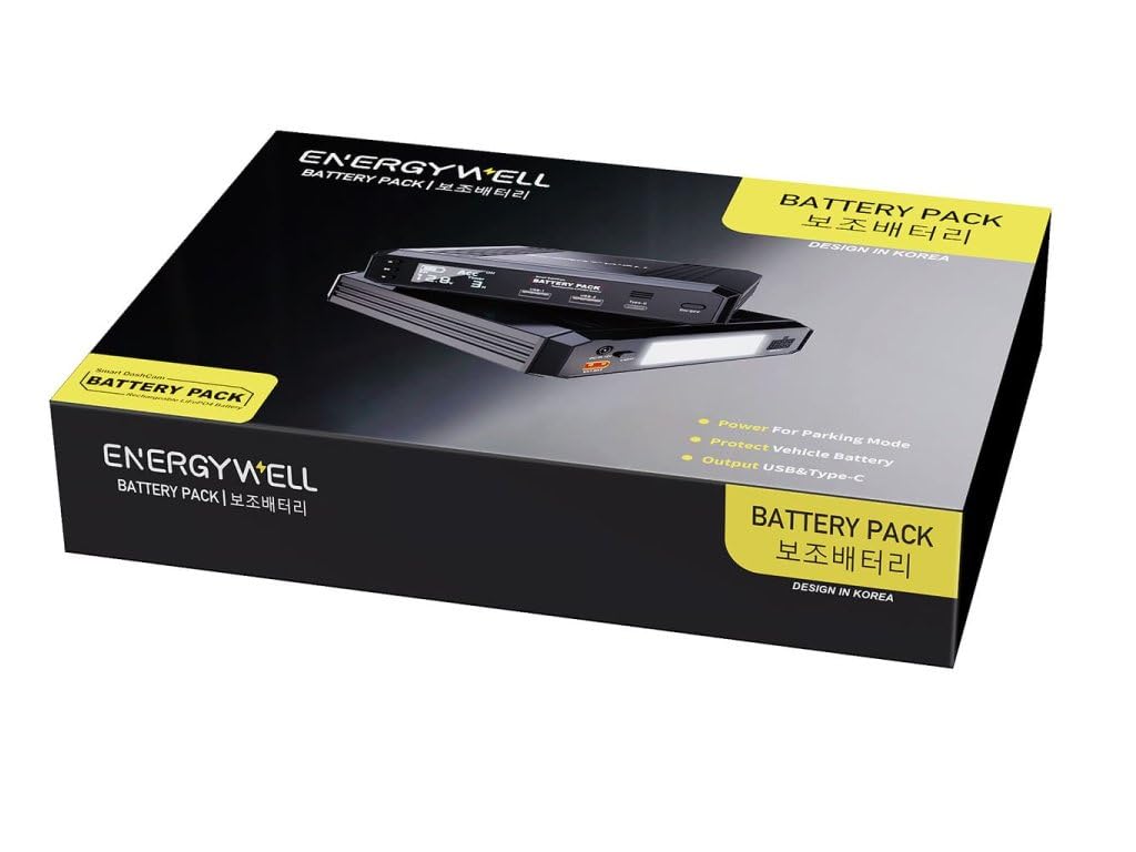 Batterie Externe EnergyWell pour Dashcam | P8 (12 000 mAh) | USB x 2 + USB C | LCD Screen…