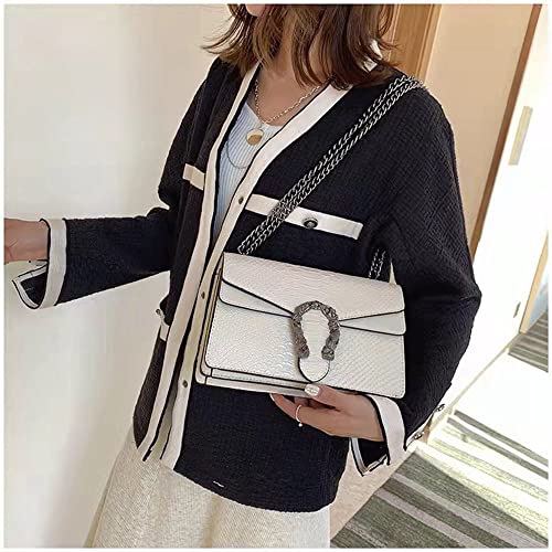 Jbb Women's Crossbody Shoulder Bag Retro Snakeskin Solid Color Chain Strap Clutch Leather Bag White #TOP6