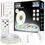 Wefomey COB LED Strip Light with Remote, 20M Dimmable 6500K Super Bright Daylight White Led Lights Strip, 24V Flexible LED Tape Light for Bedroom, Kitchen, DIY Lighting (2 Rolls of 10M)
