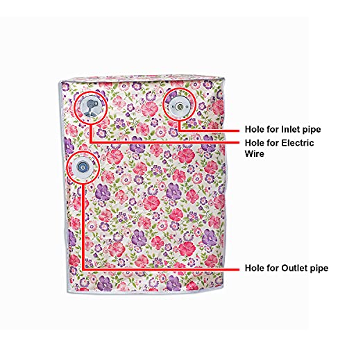Image of Classic Front Load Washing Machine Cover Suitable for Bosch 6.5 Kg, 7 Kg, 7.5 Kg, 8 Kg, 8.5 Kg, 9 Kg (63cmsX63cmsX81cms, White & Pink Flower, Large)