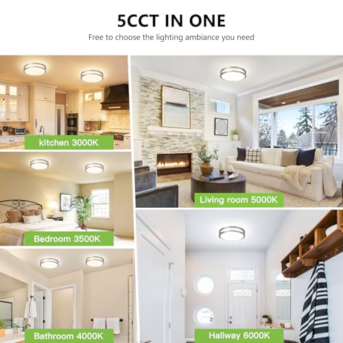 Flush Mount Ceiling Light - 2 Pack Brushed Nickel 24W 3000K/3500K/4000K/5000K/6000K Dimmable Led 10 Inch Ceiling Lamp Fixture for Kitchen (2, Brushed Nickel, 10 Inch) - Image 5