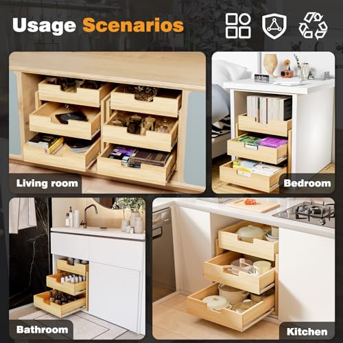 Gsskny Pull Out Cabinet Organizer, 17''W×21''D Sliding Drawers for Cabinets, 3 Tier Soft Close Slide Out Wooden Pull out Drawers, Base Cabinet Organization for Kitchen, Pantry, Bathroom by Gsskny - Used condition - Image 7