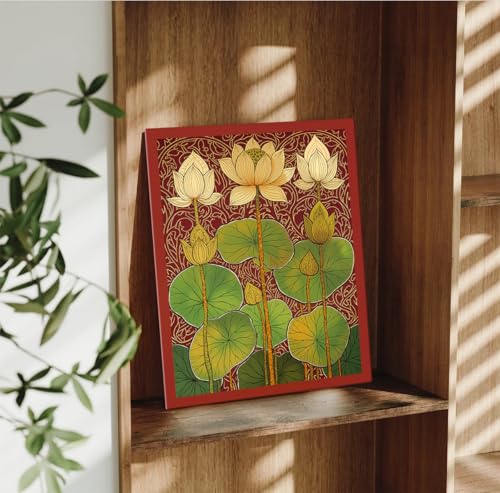 Image of ArtX Canvas Bloomed Lotus Painting For Vastu, Big Size Wall Art, Lotus Painting For Wall Vastu, Wall Decor, Multicolor, Nature, 45.0 X 58.0 cm, Set of 1